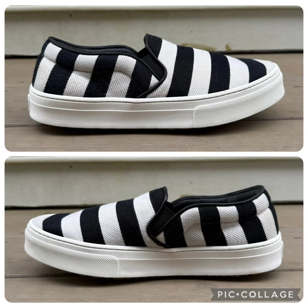 Celine Black and White Striped Canvas Slip On Sneakers size 39 - Picture 10 of 16